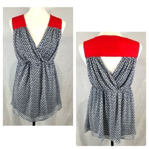 Maternal America navy white and red faux wrap top size small